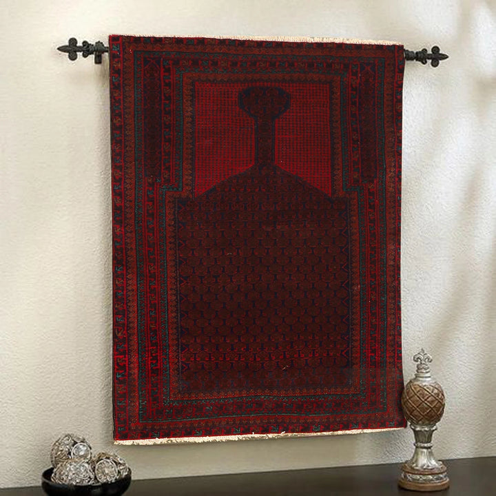 Red Afghan Prayer Rug 2' 11" x 4' 8" Hand-Knotted | No. AL28886