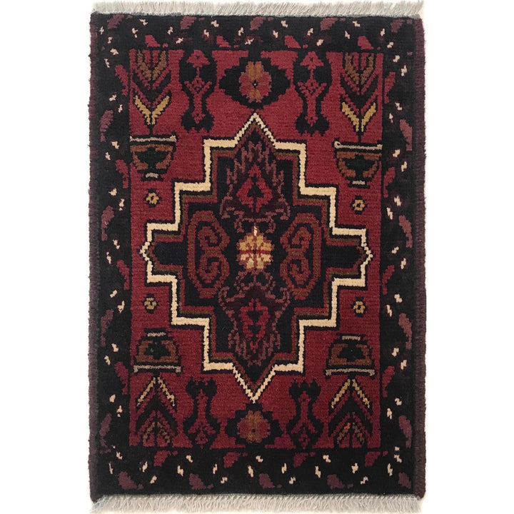 Red Afghan Oriental Doormat 1' 5" x 1' 11" Hand-Knotted | No. AL28939