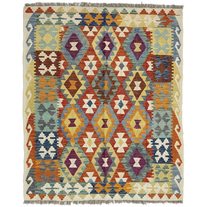 Afghan Vegetable Kilim Rug 5' 0" x 6' 4" Flat-Weave | No. AL290156