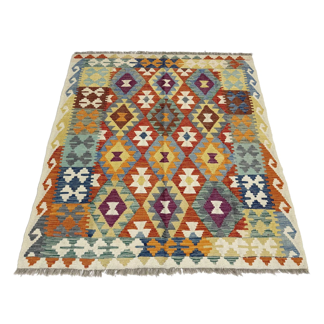 Afghan Vegetable Kilim Rug 5' 0" x 6' 4" Flat-Weave | No. AL290156