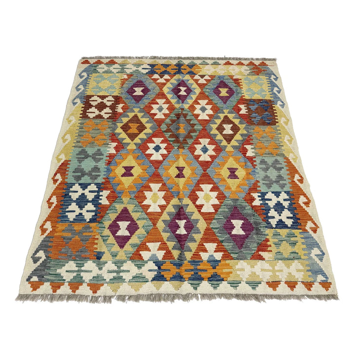 Afghan Vegetable Kilim Rug 5' 0" x 6' 4" Flat-Weave | No. AL290156