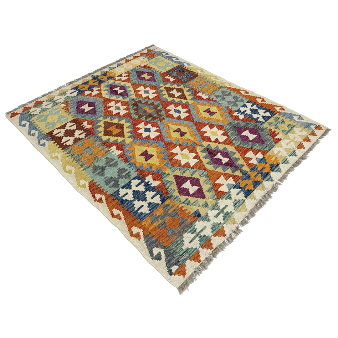 Afghan Vegetable Kilim Rug 5' 0" x 6' 4" Flat-Weave | No. AL290156