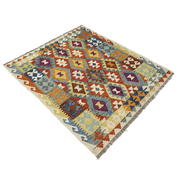 Afghan Vegetable Kilim Rug 5' 0" x 6' 4" Flat-Weave | No. AL290156