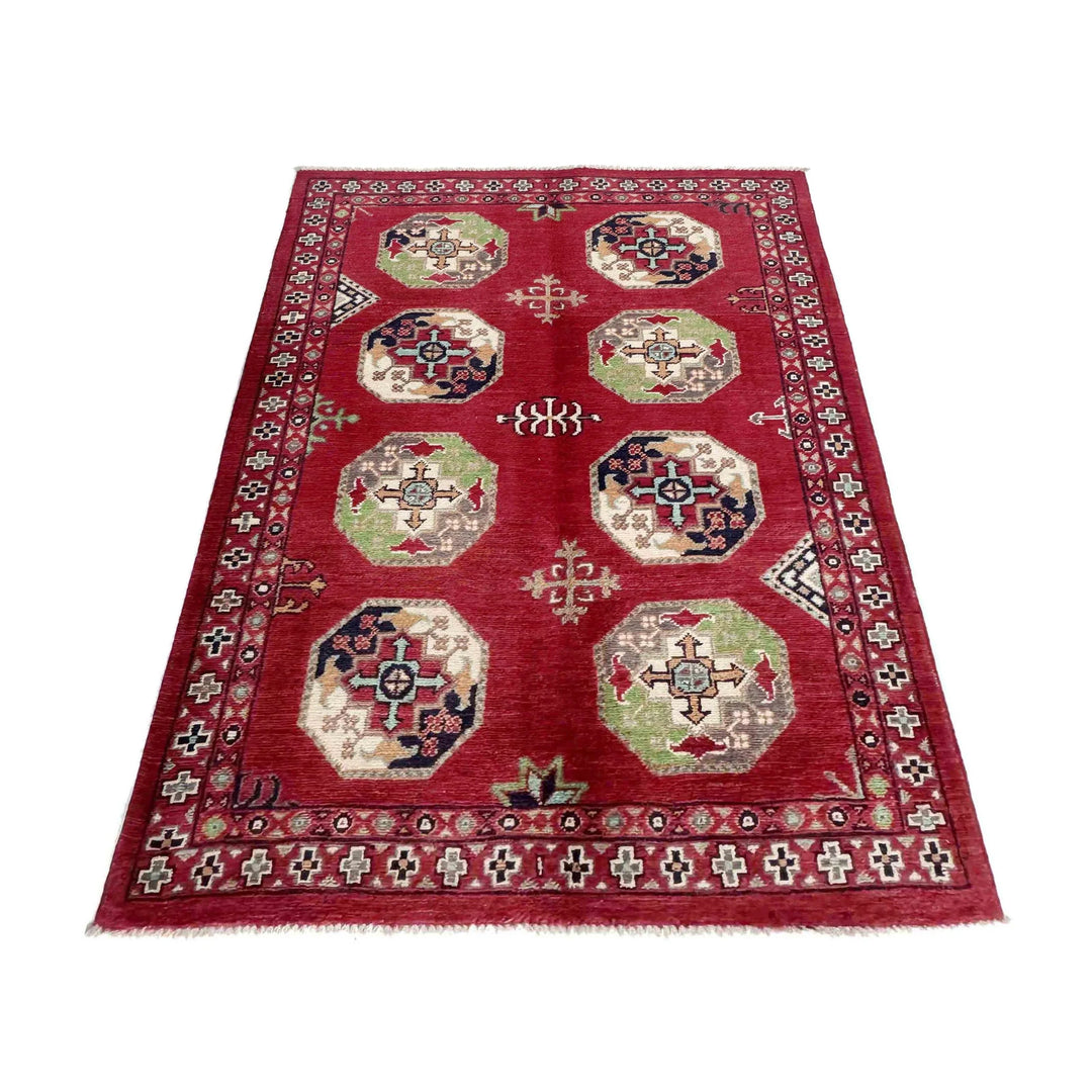 Red Afghan Waziri Rug 3' 1" x 4' 9" Hand-Knotted | No. AL29031