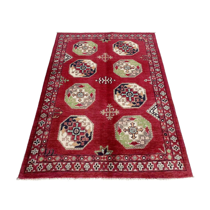 Red Afghan Waziri Rug 3' 1" x 4' 9" Hand-Knotted | No. AL29031