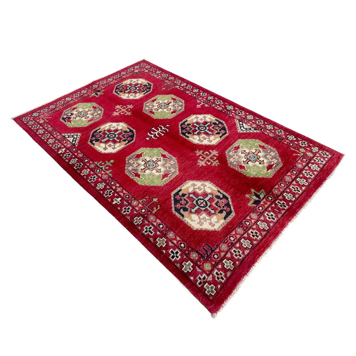 Red Afghan Waziri Rug 3' 1" x 4' 9" Hand-Knotted | No. AL29031