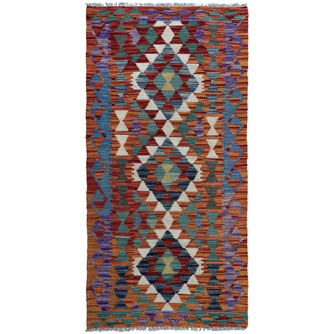 Afghan Vegetable Kilim Rug 2' 6" x 6' 3" Flat-Weave | No. AL29045