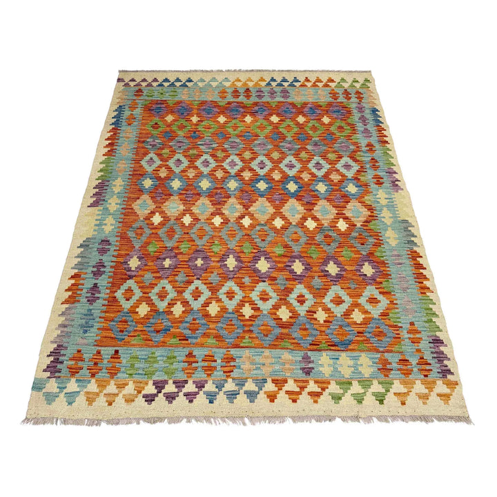 Afghan Vegetable Kilim Rug 4' 6" x 6' 7" Flat-Weave | No. AL291021
