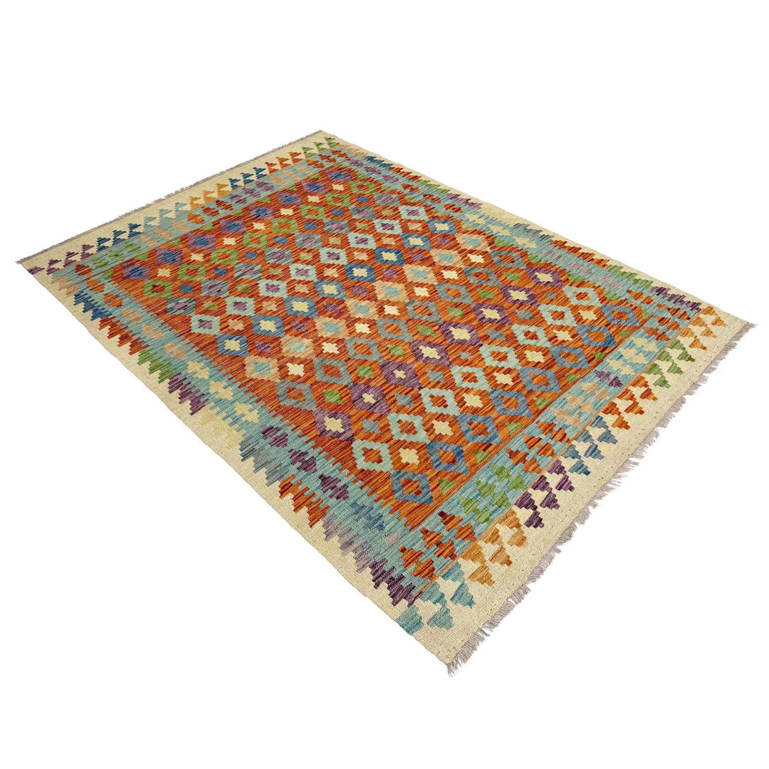Afghan Vegetable Kilim Rug 4' 6" x 6' 7" Flat-Weave | No. AL291021