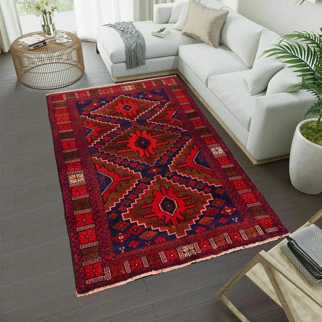 Afghan Baluchi Rug 4' 3" x 6' 1" Hand-Knotted | No. AL29168