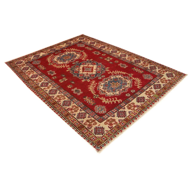 Red Afghan Kazak Rug 3' 3" x 4' 6" Hand-Knotted | No. AL29193