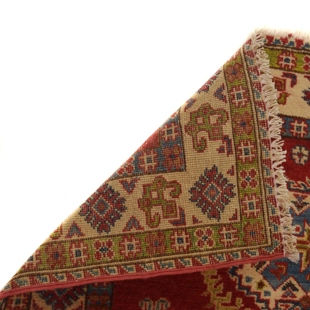 Red Afghan Kazak Rug 3' 3" x 4' 6" Hand-Knotted | No. AL29193