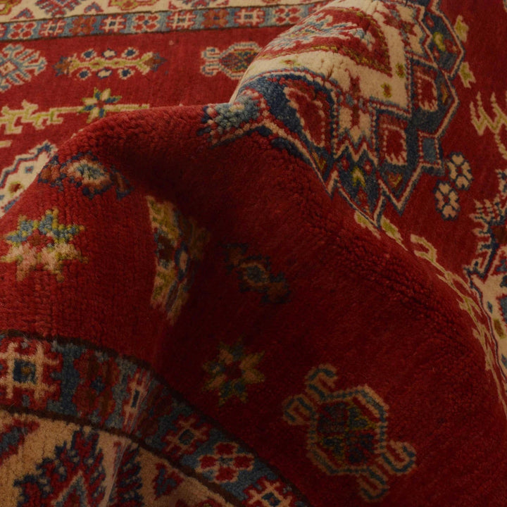 Red Afghan Kazak Rug 3' 3" x 4' 6" Hand-Knotted | No. AL29193