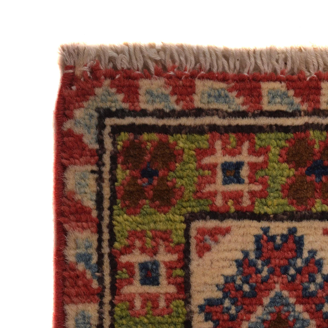 Red Afghan Kazak Rug 3' 2" x 4' 11" Hand-Knotted | No. AL29194