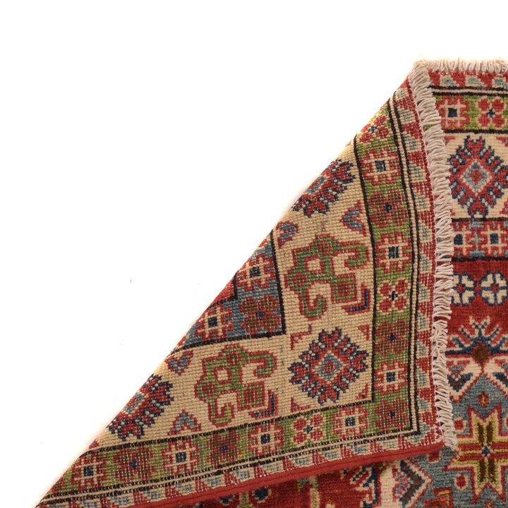 Red Afghan Kazak Rug 3' 2" x 4' 11" Hand-Knotted | No. AL29194