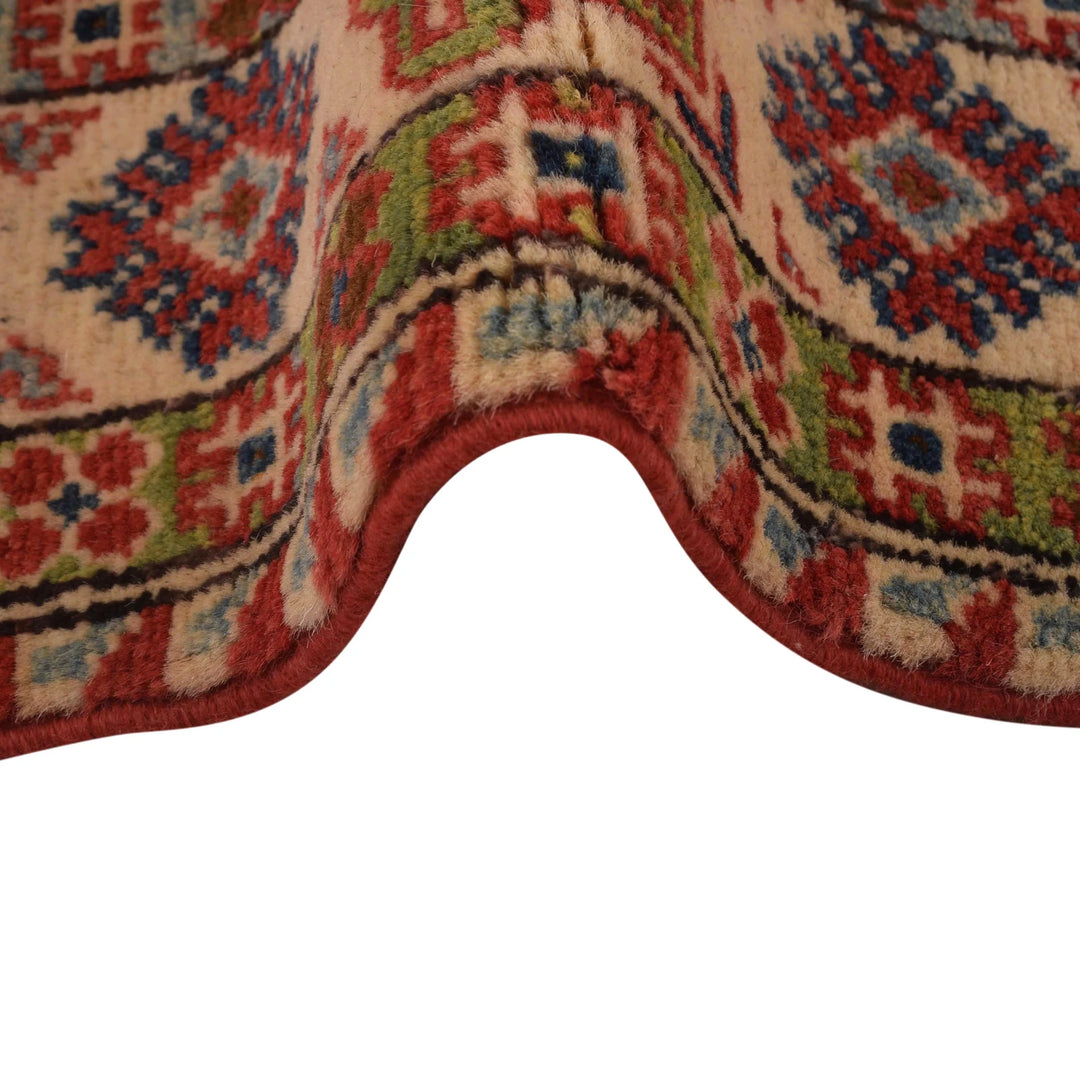 Red Afghan Kazak Rug 3' 2" x 4' 11" Hand-Knotted | No. AL29194