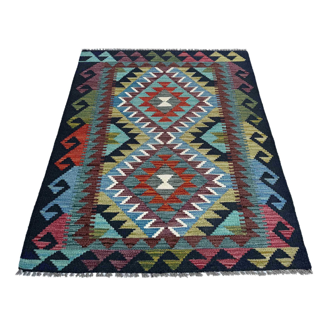 Afghan Vegetable Kilim Rug 2' 10" x 3' 11" Flat-Weave | No. AL29245