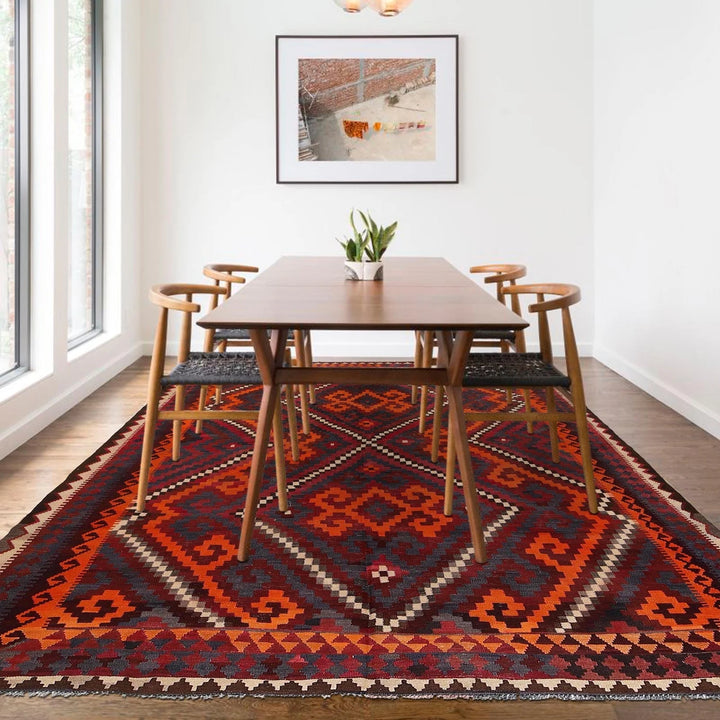 Red Afghan Maimana Kilim Rug 8' 4" x 12' 5" Flat-Weave | No. AL29256