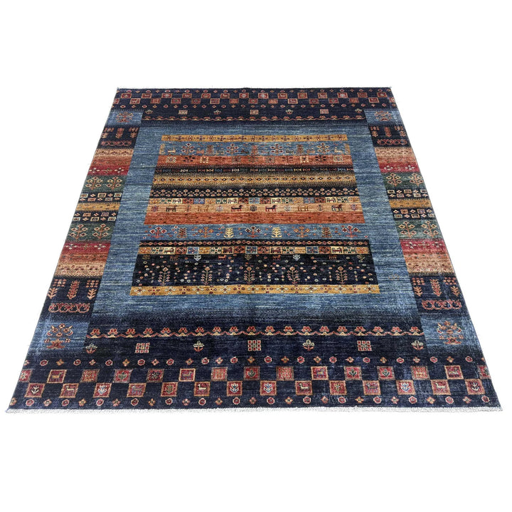 Multicolor Afghan Shikargah Rug 5' 10" x 7' 6" Hand-Knotted | No. AL29285