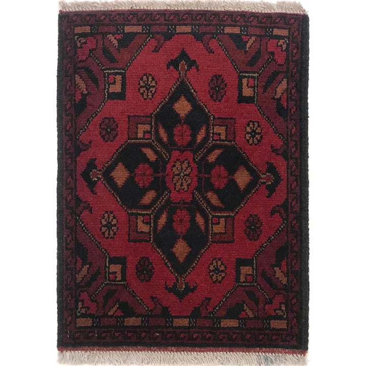 Red Afghan Oriental Doormat 1' 5" x 1' 11" Hand-Knotted | No. AL29305
