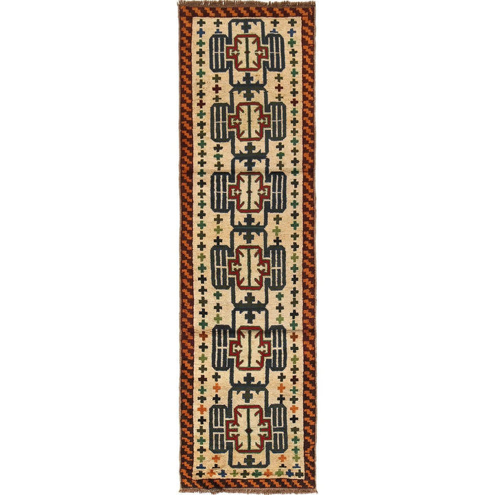 Beige Afghan Baluchi Rug 2' 7" x 9' 3" Hand-Knotted | No. AL29334