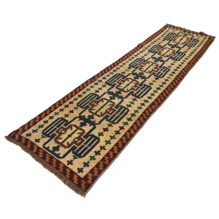 Beige Afghan Baluchi Rug 2' 7" x 9' 3" Hand-Knotted | No. AL29334