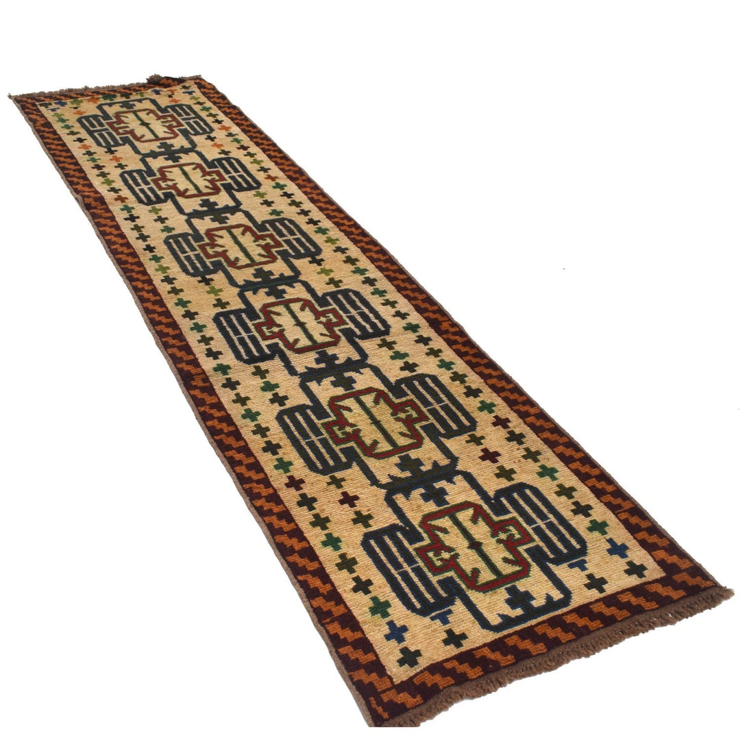Beige Afghan Baluchi Rug 2' 7" x 9' 3" Hand-Knotted | No. AL29334