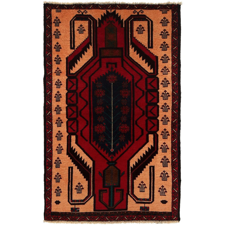 Beige Afghan Baluchi Rug 2' 11" x 4' 9" Hand-Knotted | No. AL29365