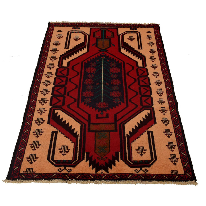 Beige Afghan Baluchi Rug 2' 11" x 4' 9" Hand-Knotted | No. AL29365
