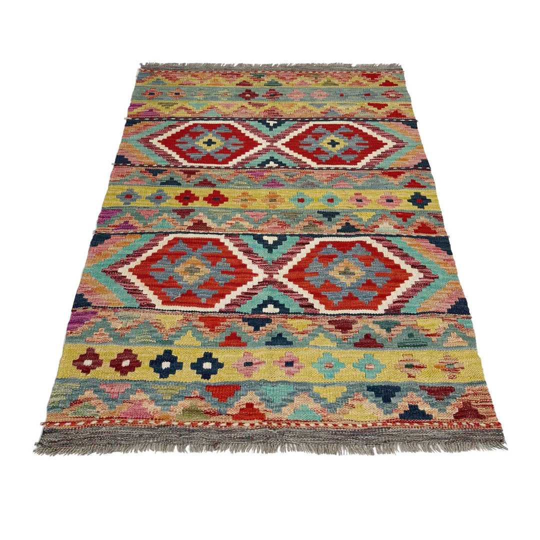 Afghan Vegetable Kilim Rug 3' 4" x 4' 11" Flat-Weave | No. AL293884