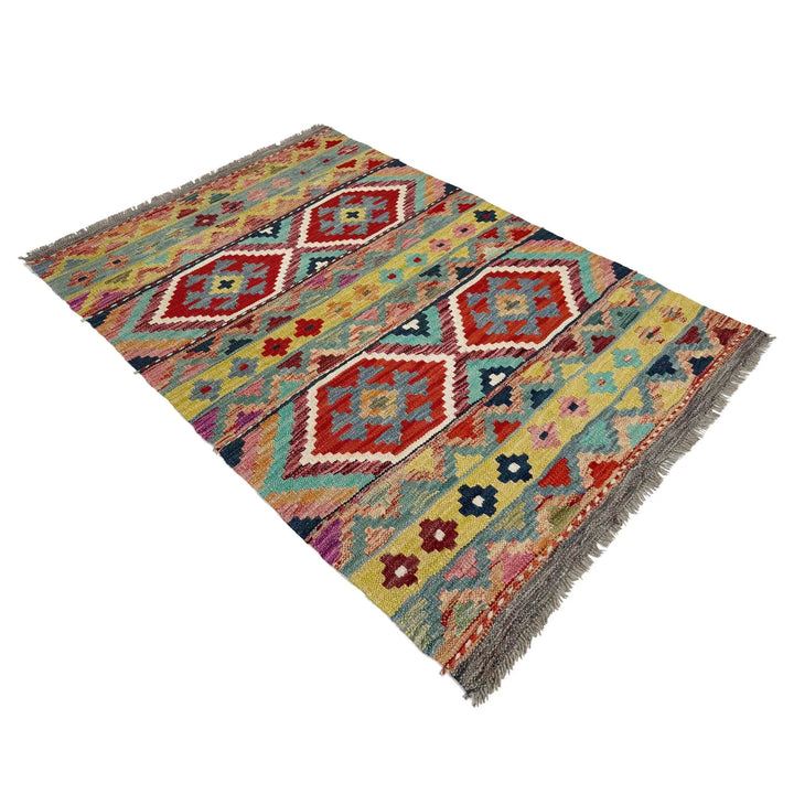 Afghan Vegetable Kilim Rug 3' 4" x 4' 11" Flat-Weave | No. AL293884