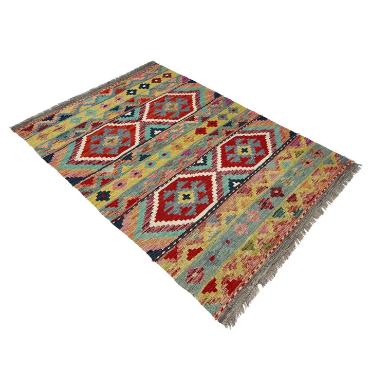 Afghan Vegetable Kilim Rug 3' 4" x 4' 11" Flat-Weave | No. AL293884