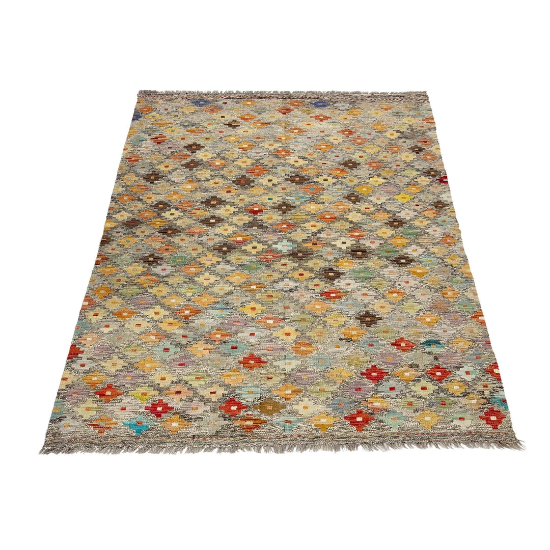 Afghan Vegetable Kilim Rug 4' 11" x 6' 7" Flat-Weave | No. AL294039