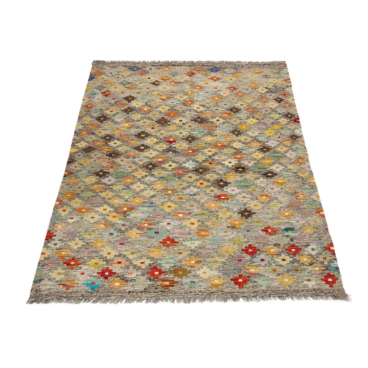 Afghan Vegetable Kilim Rug 4' 11" x 6' 7" Flat-Weave | No. AL294039
