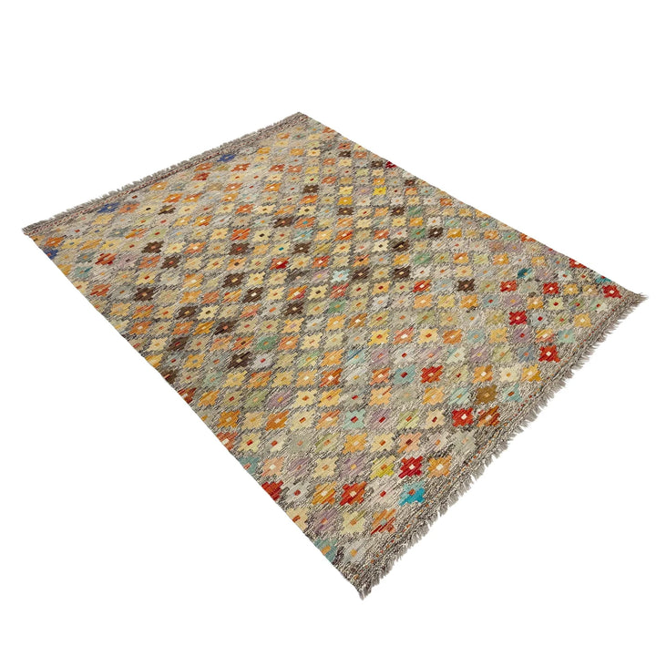 Afghan Vegetable Kilim Rug 4' 11" x 6' 7" Flat-Weave | No. AL294039
