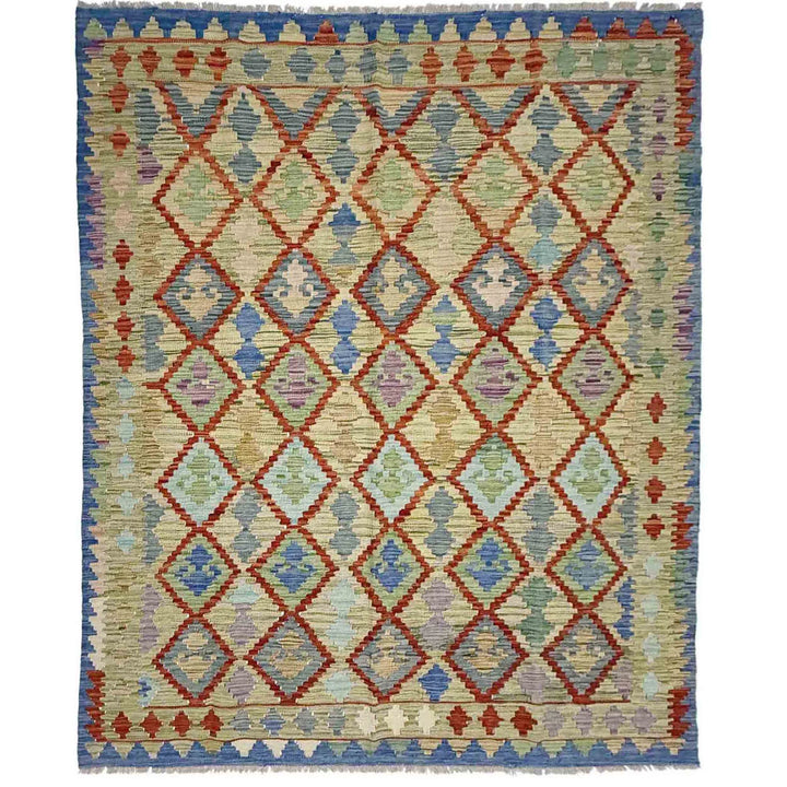 Multicolor Afghan Vegetable Kilim Rug 5' 11" x 7' 9" Flat-Weave | No. AL29451