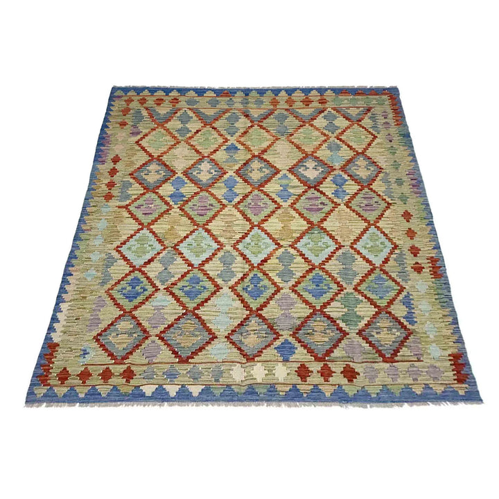 Multicolor Afghan Vegetable Kilim Rug 5' 11" x 7' 9" Flat-Weave | No. AL29451