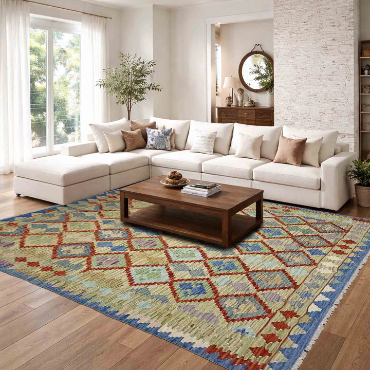 Multicolor Afghan Vegetable Kilim Rug 5' 11" x 7' 9" Flat-Weave | No. AL29451