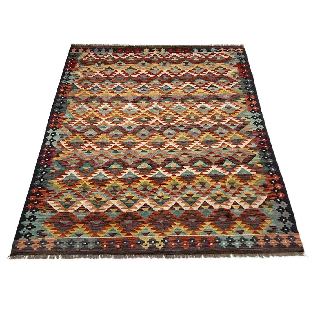 Afghan Vegetable Kilim Rug 5' 10" x 8' 0" Flat-Weave | No. AL295742