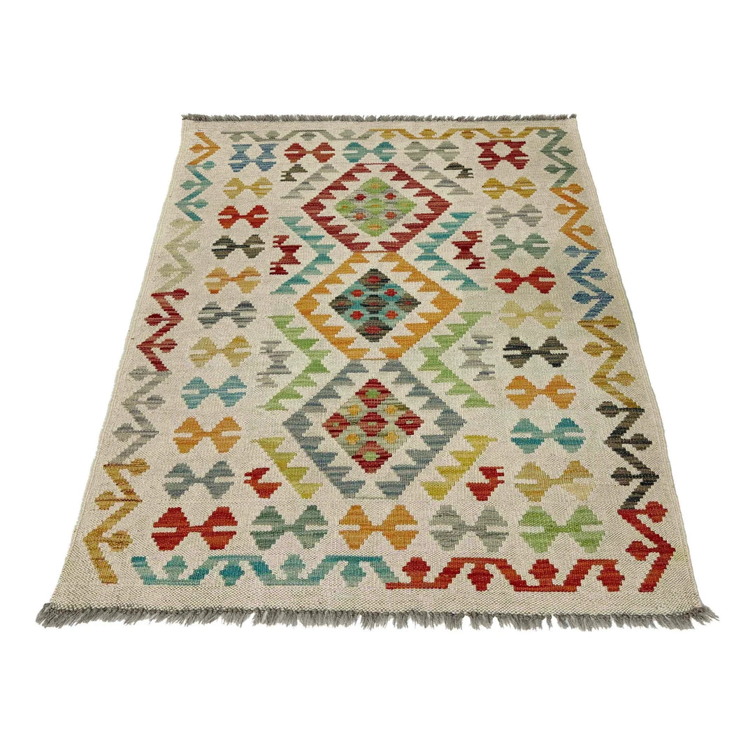 Afghan Vegetable Kilim Rug 2' 9" x 3' 10" Flat-Weave | No. AL295908