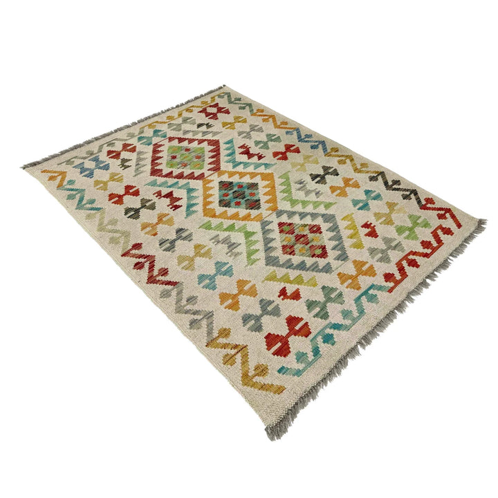 Afghan Vegetable Kilim Rug 2' 9" x 3' 10" Flat-Weave | No. AL295908