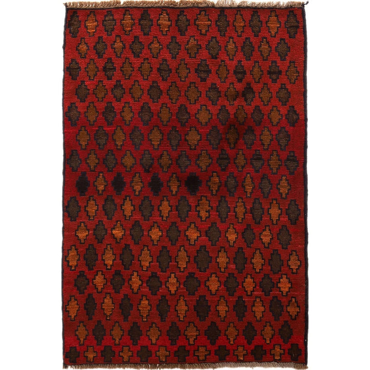 Red Afghan Baluchi Rug 2' 11" x 4' 6" Hand-Knotted | No. AL29650