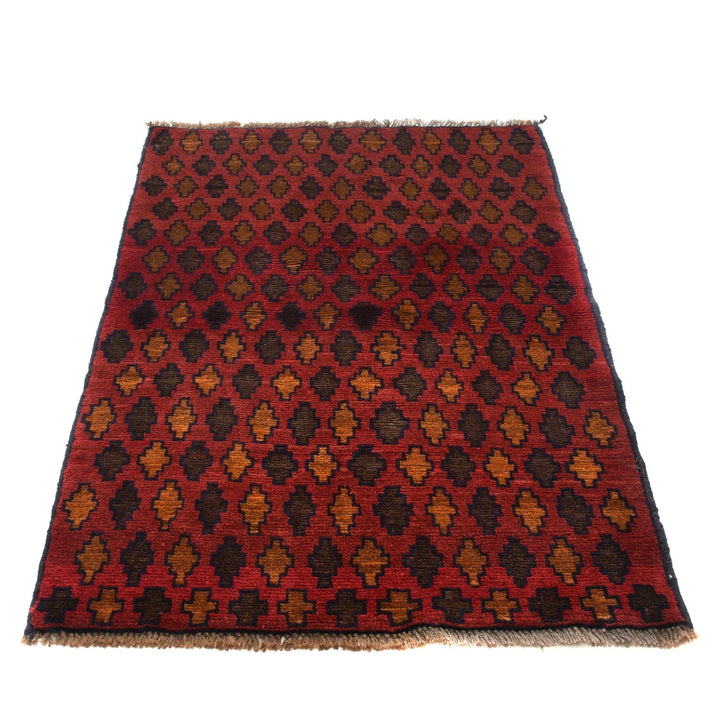 Red Afghan Baluchi Rug 2' 11" x 4' 6" Hand-Knotted | No. AL29650