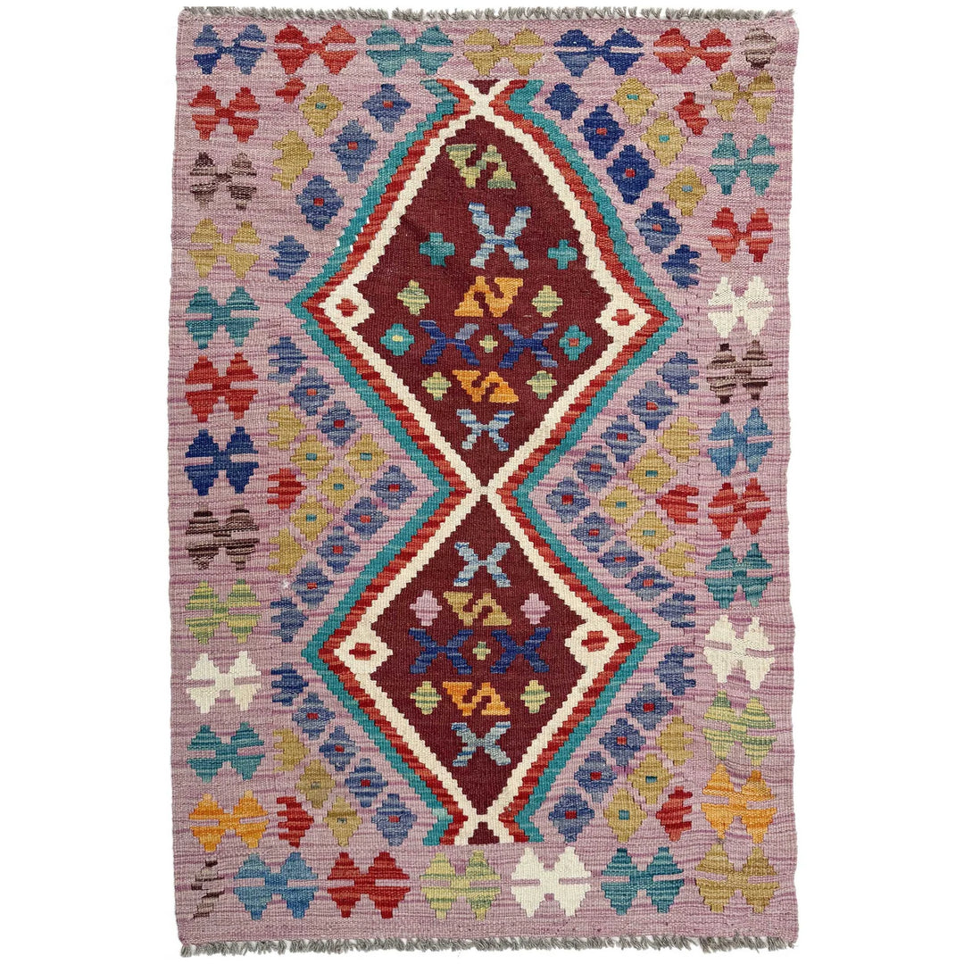 Afghan Vegetable Kilim Rug 2' 7" x 4' 3" Flat-Weave | No. AL296563