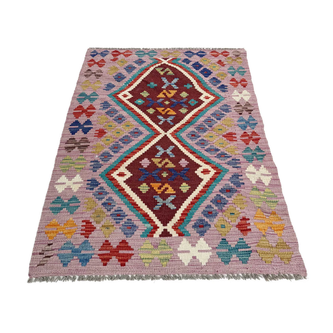 Afghan Vegetable Kilim Rug 2' 7" x 4' 3" Flat-Weave | No. AL296563