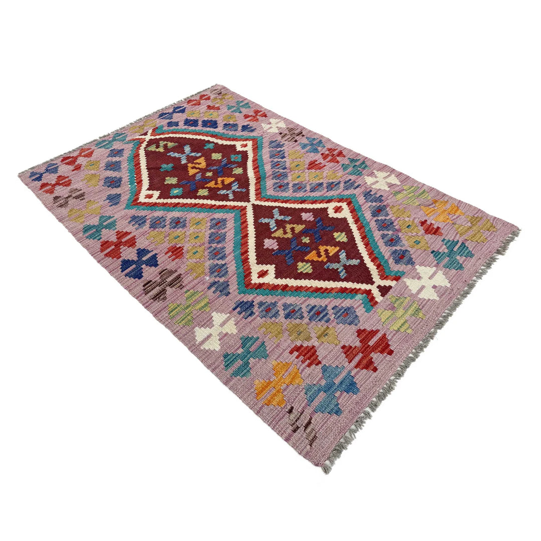 Afghan Vegetable Kilim Rug 2' 7" x 4' 3" Flat-Weave | No. AL296563