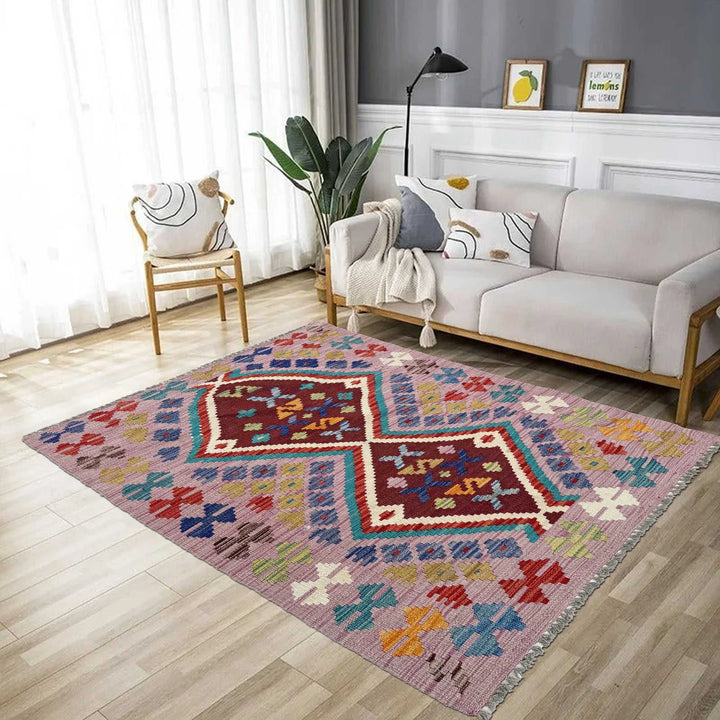 Afghan Vegetable Kilim Rug 2' 7" x 4' 3" Flat-Weave | No. AL296563