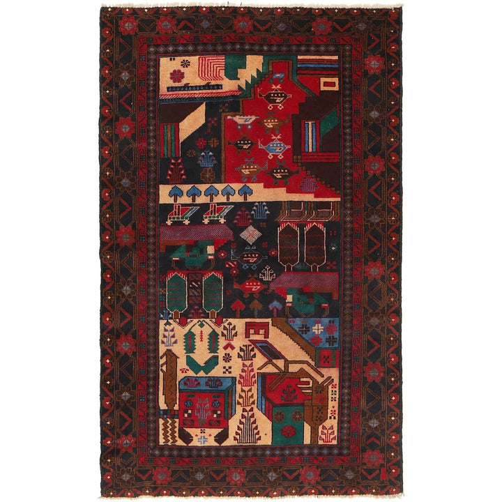 Afghan Pictorial Rug 3' 8" x 6' 1" Hand-Knotted | No. AL29663