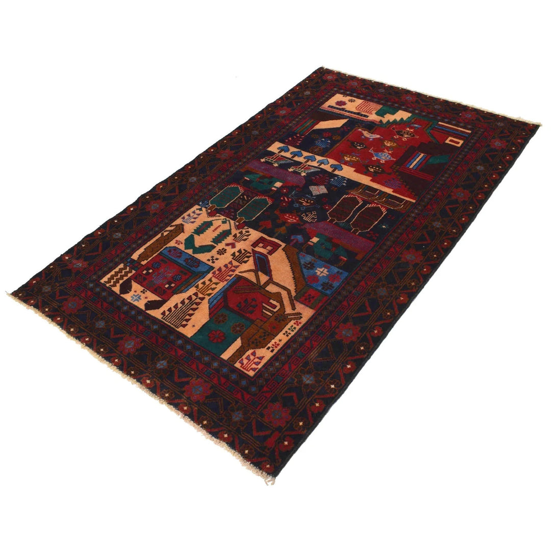 Afghan Pictorial Rug 3' 8" x 6' 1" Hand-Knotted | No. AL29663