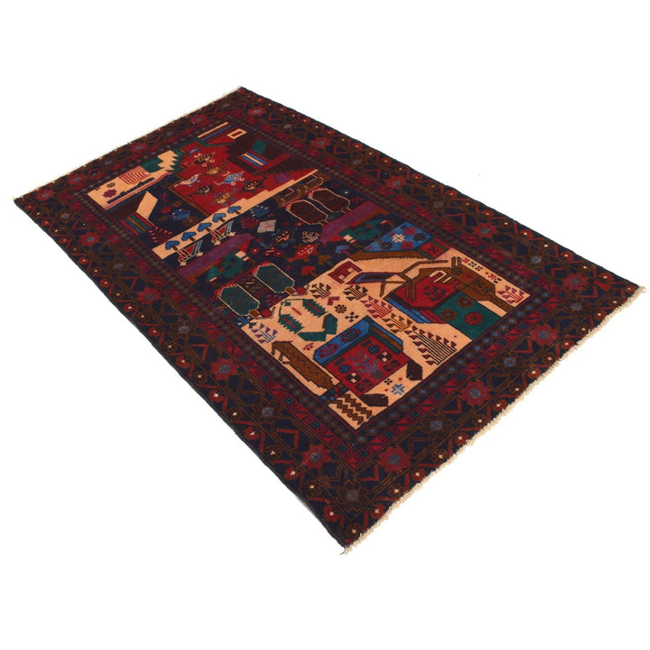 Afghan Pictorial Rug 3' 8" x 6' 1" Hand-Knotted | No. AL29663